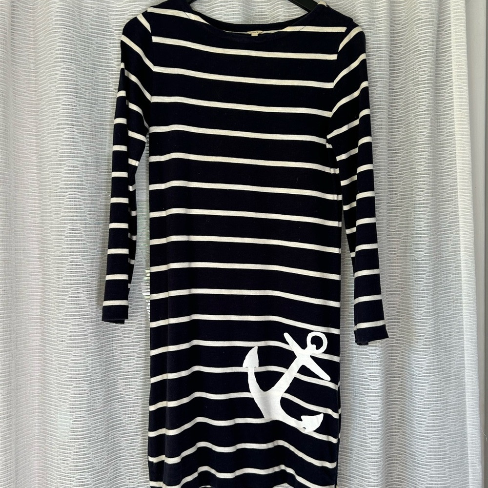 J. Crew Navy and White Long Sleeve Bateau Dress